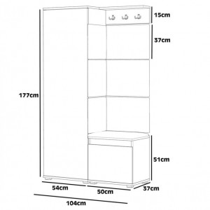 MBCUIS5 - Set Cuier hol, 104x37x177 cm - 3 agatatori haine, hol, pantofar - Sonoma cu tapiterie Gri / Albastra / Verde - Img 2