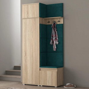 MBCUIS8 - Set Cuier hol, 104x37x214 cm - 3 agatatori haine, hol, pantofar - Sonoma cu Tapiterie Gri /Verde / Albastra - Img 6