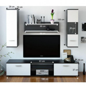 Mobilier pentru living, negru și alb, 188x30x165 cm - TP190432 - Img 2