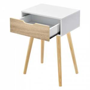 Noptiera Ostersund, 60 x 40 x 29,5 cm, PAL/PVC, alb/stejar, cu 1 sertar - P73606252 - Img 3