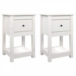 Noptiere, 2 buc., alb, 40x35x61,5 cm, lemn masiv de pin - V821732V