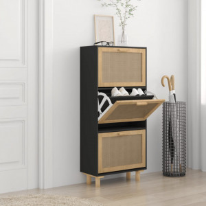 Pantofar, negru, 52x25x115 cm, lemn prelucrat și ratan natural - V345649V - Img 2