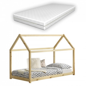 Pat copii Haus NH 140 cu saltea, 70 x 140 cm, 50 Kg, lemn brad, culoarea lemnului - P71474516 - Img 1