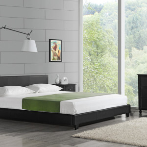 Pat frantuzesc modern, tapitat, imitatie de piele,180 x 200 cm, negru, fara saltea - P46134703