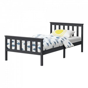 Pat lemn Breda 120DG , 209 x128 x 80 cm, lemn brad/PAL, gri inchis mat lacuit,150 Kg, dublu, fara saltea - P72021422 - Img 1