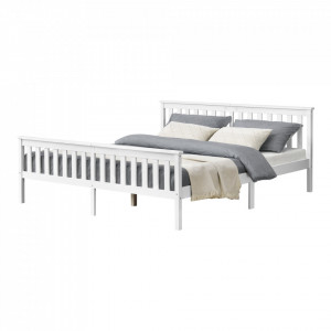 Pat lemn dublu, 209 x188 x 80 cm, alb mat, 200 Kg, fara saltea - P72021430 - Img 1