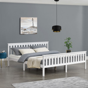 Pat lemn dublu, 209 x188 x 80 cm, alb mat, 200 Kg, fara saltea - P72021430 - Img 4