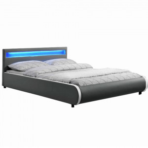 Pat matrimonial cu RGB LED, 180x200 cm, gri - TP191828 - Img 6