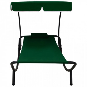 Pat șezlong de exterior cu baldachin și pernă, verde - V313534V