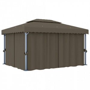 Pavilion cu perdea & șir de lumini LED, gri taupe, 4x3 m - V3070357V - Img 3
