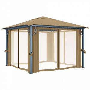 Pavilion cu perdele, gri taupe, 300 x 300 cm, aluminiu - V313893V - Img 3