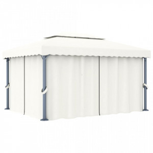 Pavilion cu perdele & șiruri lumini LED, alb crem, 4x3 m - V3070353V - Img 3