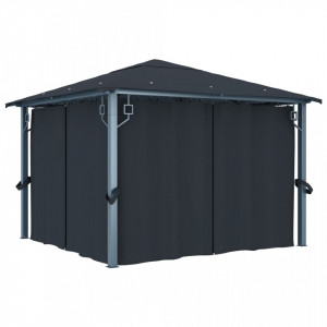 Pavilion cu perdele & șiruri lumini LED antracit 3x3 m aluminiu - V3070333V - Img 4