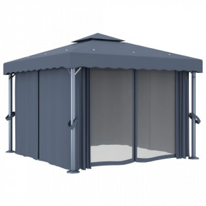 Pavilion cu perdele & șiruri lumini LED, antracit, 3x3 m - V3070347V - Img 4
