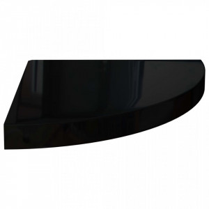 Rafturi colt perete, 2 buc., negru extralucios 35x35x3,8 cm MDF - V323911V - Img 4