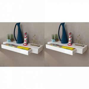 Rafturi de perete suspendate cu sertare, 2 buc., alb, 80 cm - V276002V