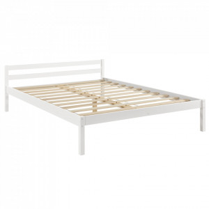 Rama pat cu somiera pentru 2 persoane, 206 x 146 x 60 cm, 200 Kg, brad, alb - P65373546 - Img 3