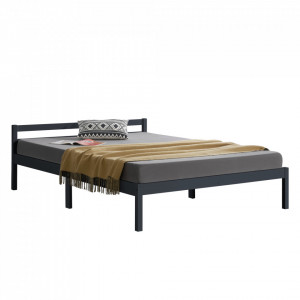 Rama pat lemn dublu, 206 x 146 x 50 cm, 150 Kg, gri inchis mat, cu somiera - P72514372 - Img 2