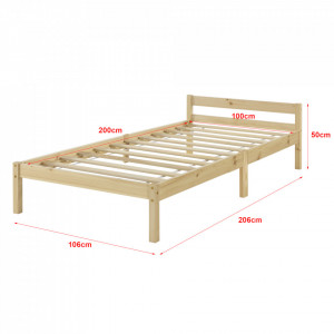 Rama pat lemn Nakkila H100, 206 x106 x 50 cm, lemn de brad, 100 Kg, culoarea lemnului natur, single, cu gratar - P72514364 - Img 3