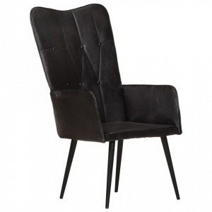 Scaun cu spătar înalt, negru, piele naturală - V339650V - Img 2