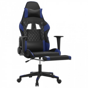 Scaun de gaming masaj/suport picioare negru/albastru piele eco - V345522V - Img 3