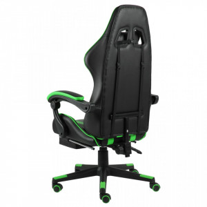 Scaun de racing suport picioare negru/verde piele ecologică - V20529V - Img 4