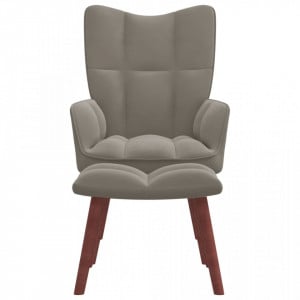 Scaun de relaxare cu taburet, gri deschis, catifea - V328062V - Img 1
