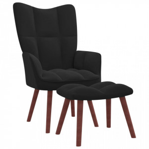 Scaun de relaxare cu taburet, negru, catifea - V328068V - Img 2