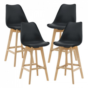 Scaune bar, set 4 buc, plastic/imitatie piele/lemn, negru - P74694636 - Img 2