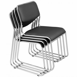 Scaune birou, set 4 buc, piele sintetica, negru - P49801577