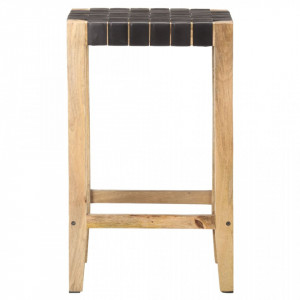 Scaune de bar, 2 buc., negru, piele naturală, 75 cm - V321835V - Img 3