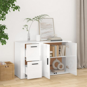 Servantă, alb extralucios, 100x33x59,5 cm, lemn compozit - V820998V - Img 3