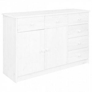 Servantă cu 6 sertare, alb, 113x35x73 cm, lemn masiv de pin - V337038V - Img 2