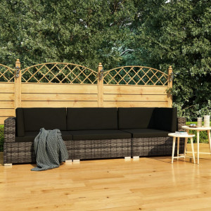 Set canapele de gradina cu perne, 3 piese, gri, poliratan - V47266V