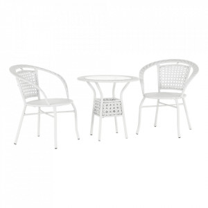 Set de grădină din ratan cu 3 piese, 1 măsuţă şi 2 scaune, alb - TP254779 - Img 20