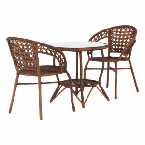 Set de grădină din ratan cu 3 piese, 1 măsuţă şi 2 scaune, maro - TP265640 - Img 8