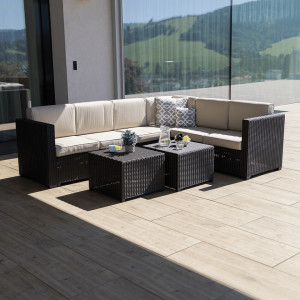 Set de grădină din ratan cu 3 piese, 2 măsuţe şi 1 colţar, maro - TP254773 - Img 4