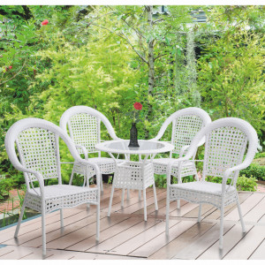Set de grădină din ratan cu 5 piese, 1 măsuţă şi 4 scaune, alb - TP254781 - Img 7