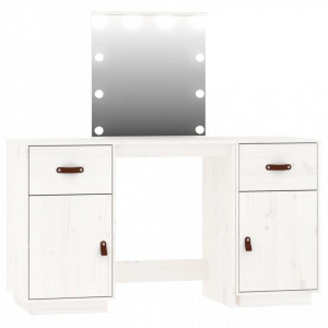 Set de masă de toaletă cu LED, alb, lemn masiv de pin - V3107840V - Img 1