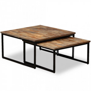 Set de masute de cafea, 2 piese, lemn masiv de tec reciclat - V245406V - Img 1