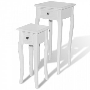 Set de mese laterale suprapuse cu sertar, 2 piese, alb - V241146V - Img 2