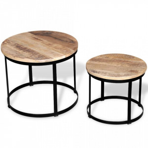 Set masute cafea rotunde, lemn mango rugos, 2 buc, 40 cm/50 cm - V244006V - Img 1