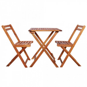 Set mobilier bistro pliabil, 3 piese, lemn masiv de acacia - V44015V - Img 2