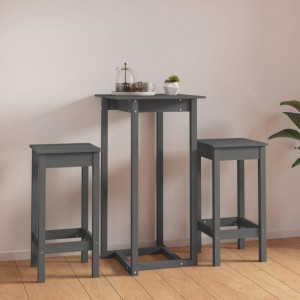 Set mobilier de bar, 3 piese, gri, lemn masiv de pin - V3124729V - Img 3
