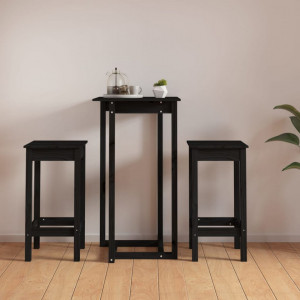 Set mobilier de bar, 3 piese, negru, lemn masiv de pin - V3124731V - Img 2