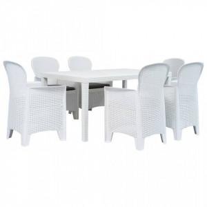 Set mobilier de exterior, 7 piese, alb, plastic, aspect ratan - V276125V - Img 1