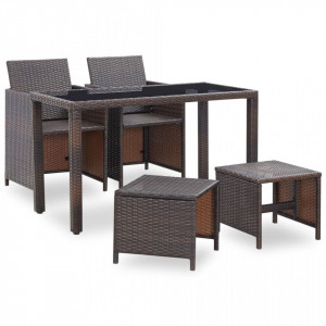 Set mobilier de exterior cu perne, 5 piese, maro, poliratan - V42525V - Img 2