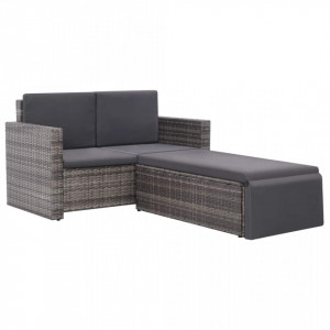 Set mobilier de gradina cu perne, 2 piese, gri, poliratan - V44422V - Img 2