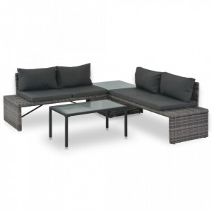 Set mobilier de gradina cu perne, 3 piese, gri, poliratan - V44720V - Img 1