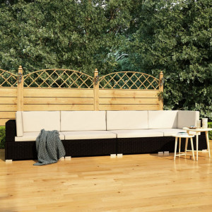 Set mobilier de gradina cu perne, 4 piese, negru, poliratan - V47268V